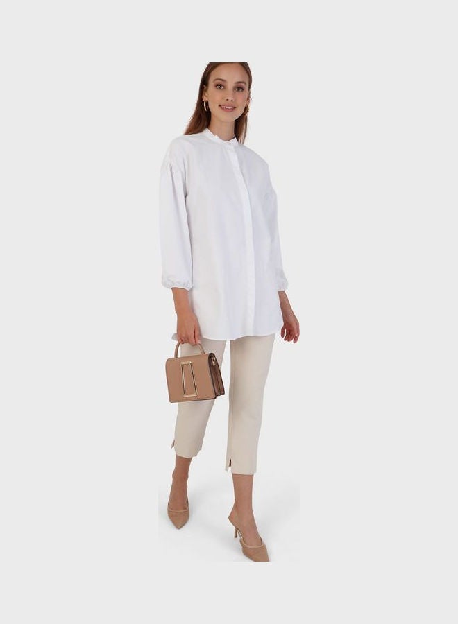 Balloon Sleeve Button Detail Tunic White