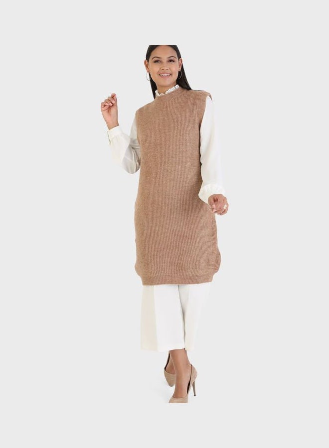 Crew Neck Knitted Tunic Beige