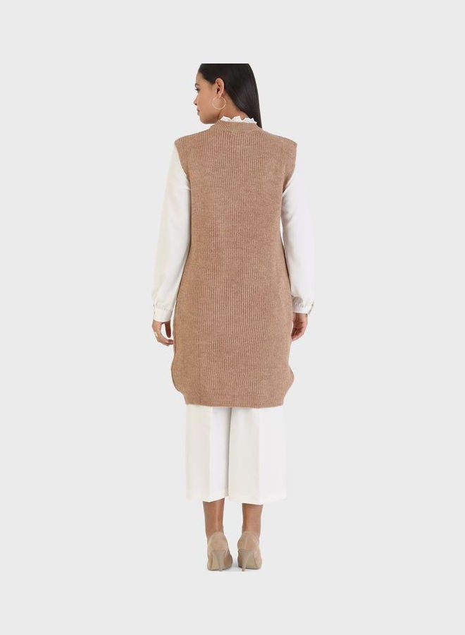 Crew Neck Knitted Tunic Beige