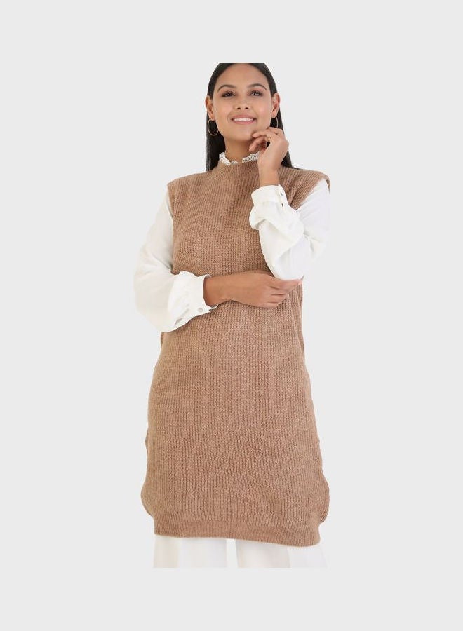 Crew Neck Knitted Tunic Beige