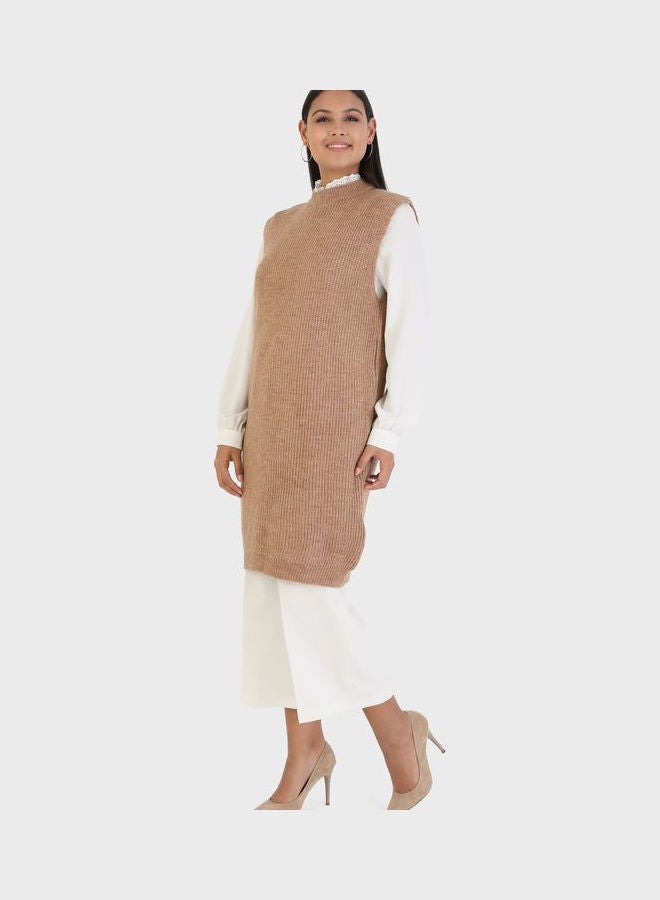 Crew Neck Knitted Tunic Beige