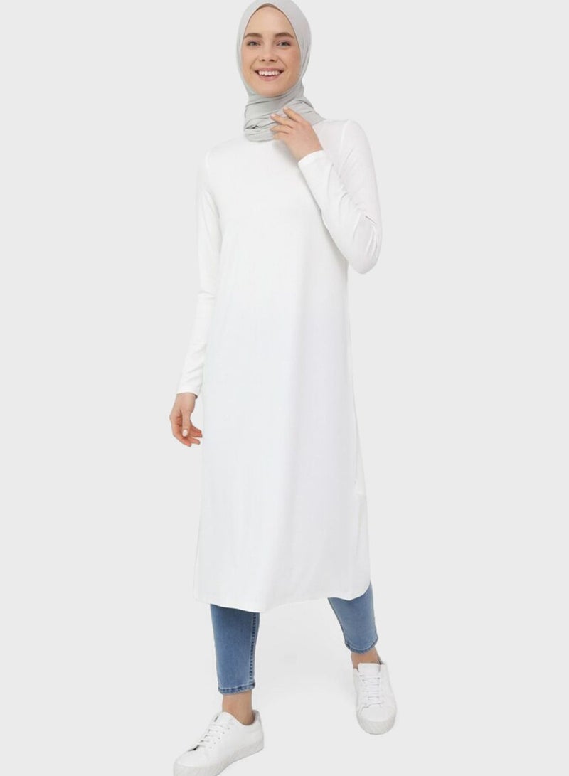 Crew Neck Longline Tunic White