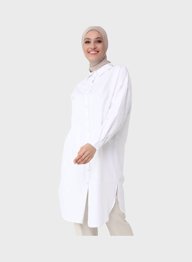 Pleat Detail Button Down Tunic White