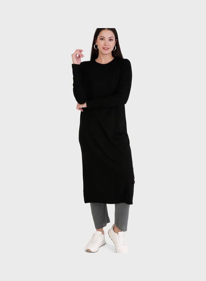 Crew Neck Longline Tunic Black