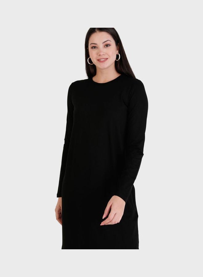 Crew Neck Longline Tunic Black