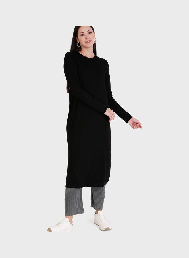 Crew Neck Longline Tunic Black