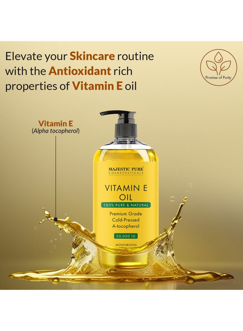 Vitamin E Oil - 236 ml| 100% Pure and Natural Cold Pressed Vitamin E oil for Skin, Scars, Face, Nails, Hair, Scalp | 20,000 IU | Non-GMO Verified | Hair & Body Oil |