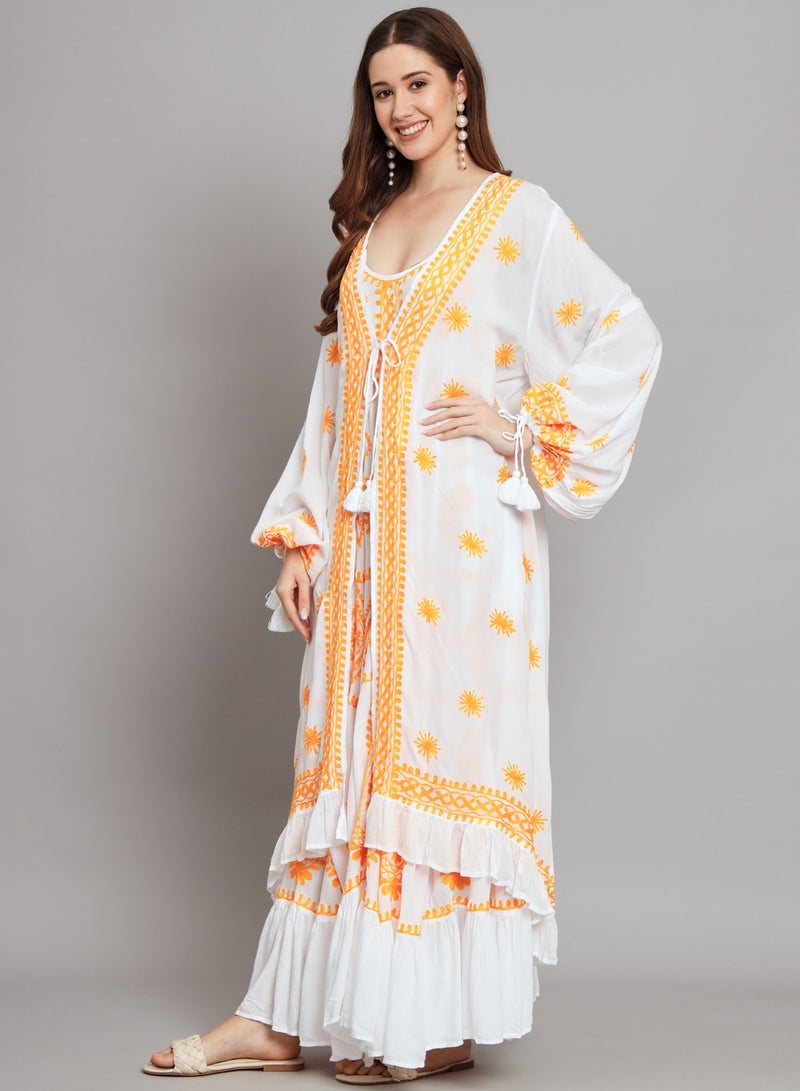 Hand Embroidered Chikankari Modal Kaftan-AL3605