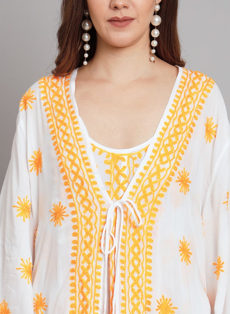 Hand Embroidered Chikankari Modal Kaftan-AL3605