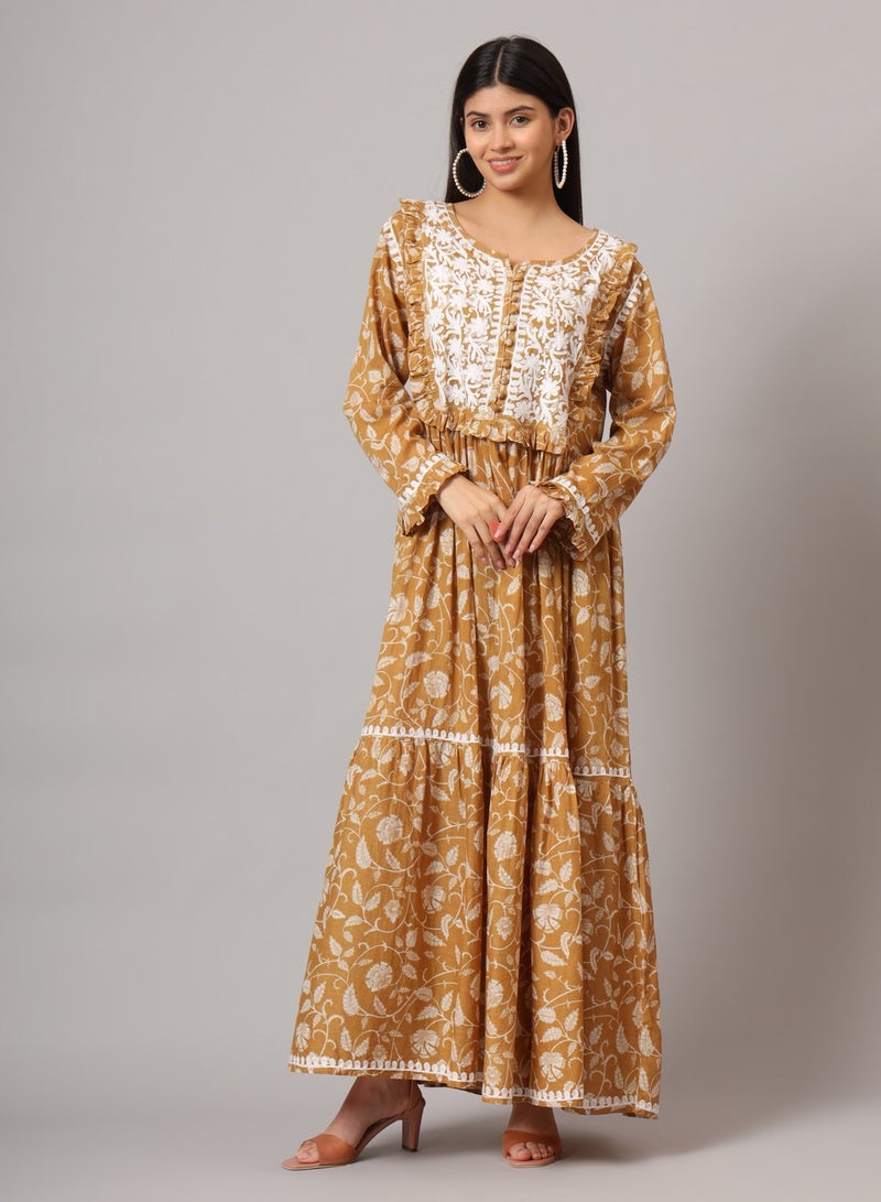 Hand Embroidered Chikankari Mulmul Cotton Jalabiya-AL3941