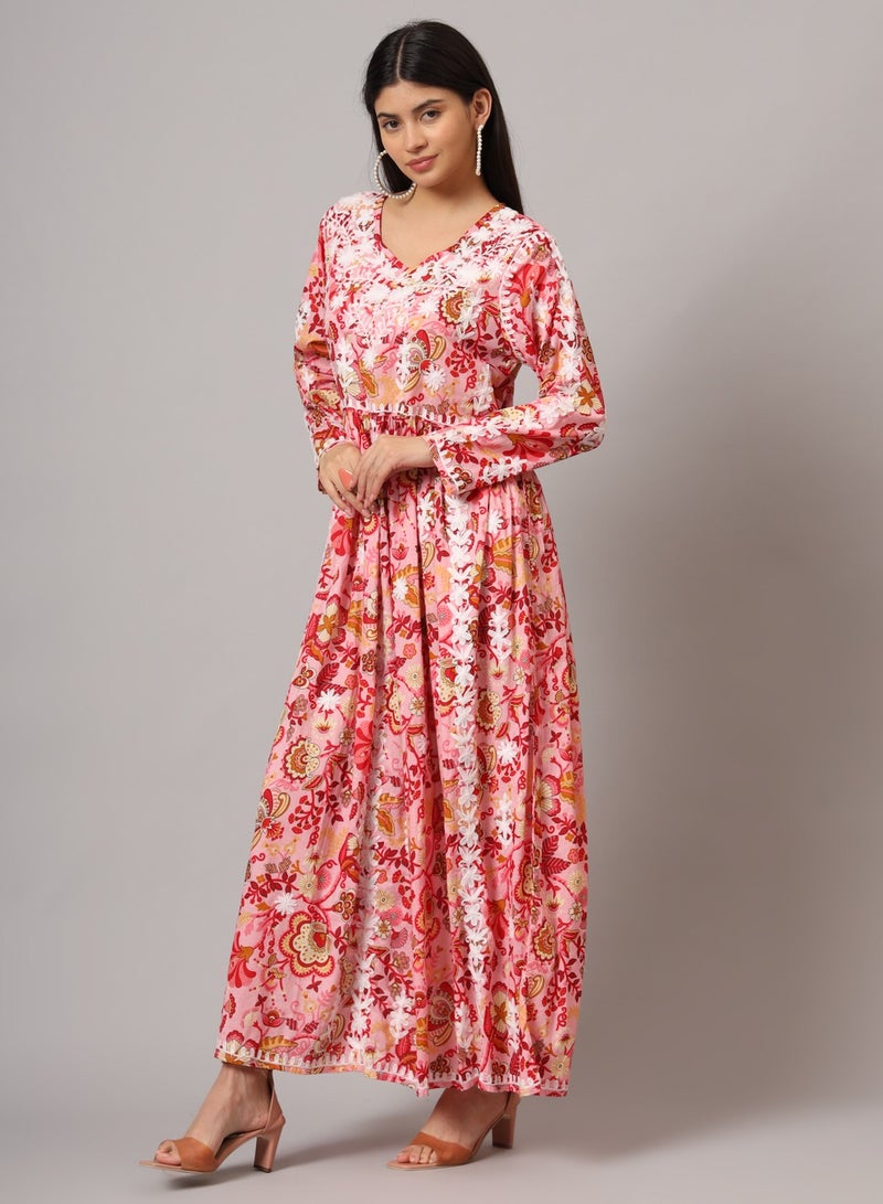 Hand Embroidered Lucknowi Chikankari  Printed Mulmul Cotton Jalabiya-AL3936