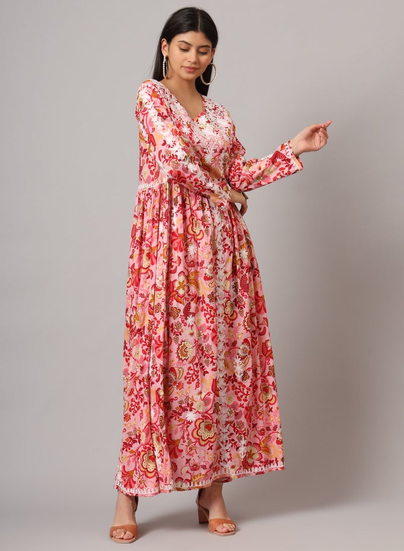 Hand Embroidered Lucknowi Chikankari  Printed Mulmul Cotton Jalabiya-AL3936