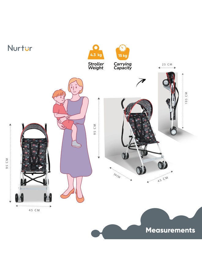 Rex Buggy Stroller Multicolor Lightweight Stroller with Compact Fold Canopy Shoulder Strap 6 to 36 monthsMulticolor Official Nurtur Product