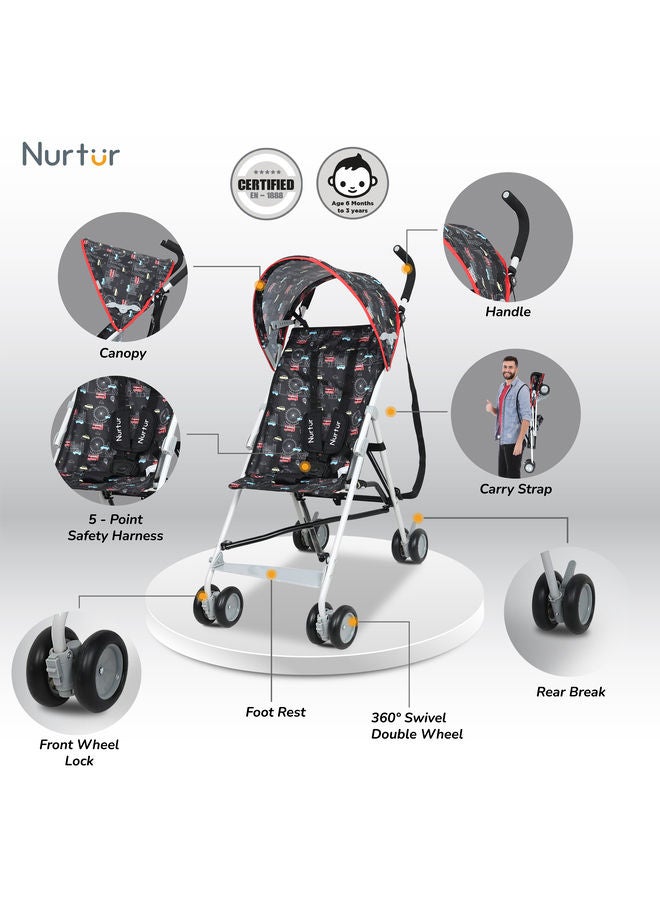 Rex Buggy Stroller Multicolor Lightweight Stroller with Compact Fold Canopy Shoulder Strap 6 to 36 monthsMulticolor Official Nurtur Product