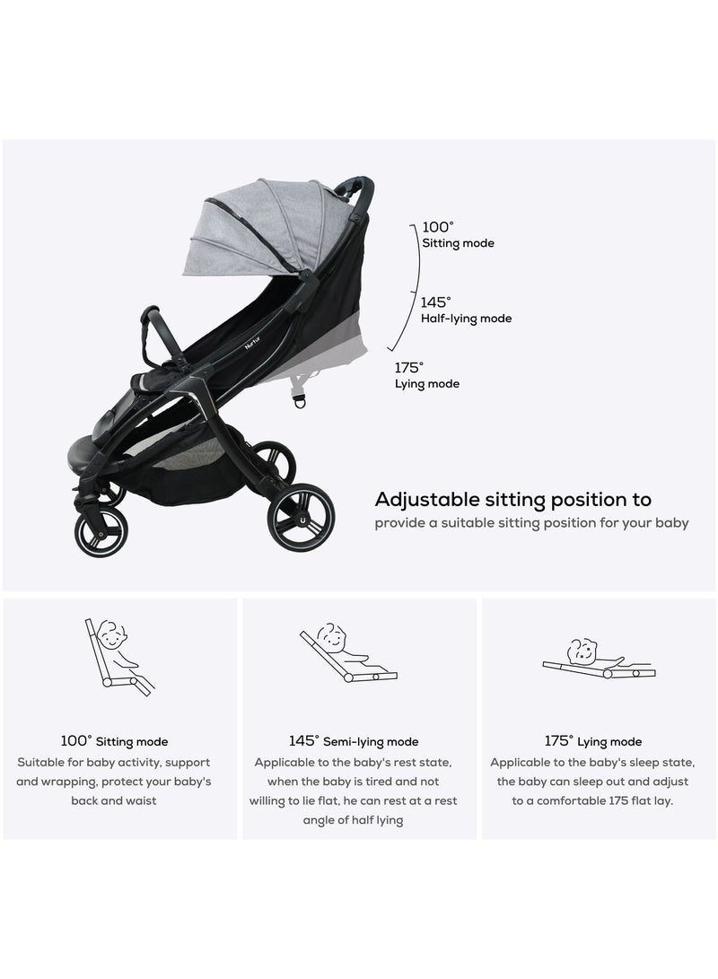 Aluminum Alloy Baby Stroller Storage Basket Detachable Bumper 5 Point Safety Harness Compact Foldable Design