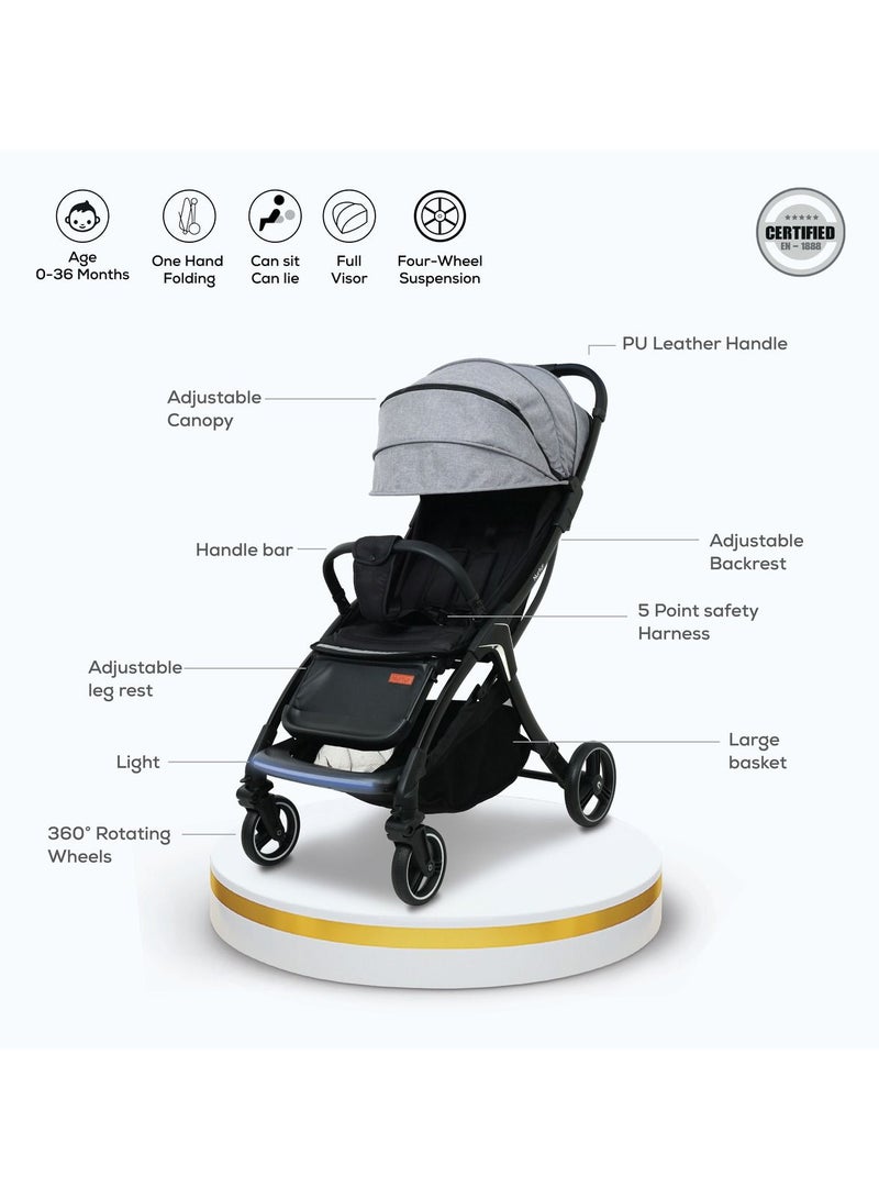 Aluminum Alloy Baby Stroller Storage Basket Detachable Bumper 5 Point Safety Harness Compact Foldable Design