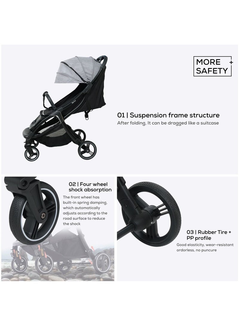 Aluminum Alloy Baby Stroller Storage Basket Detachable Bumper 5 Point Safety Harness Compact Foldable Design