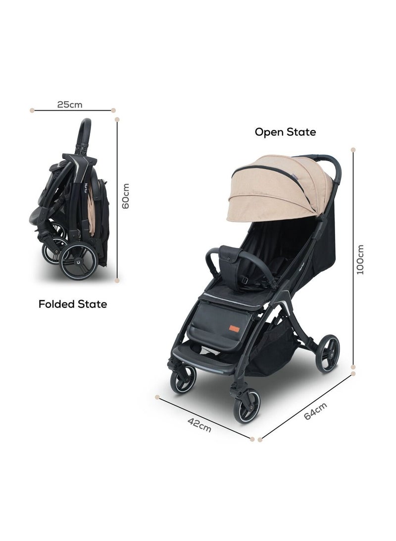 Aluminum Alloy Baby Stroller with Fully adjustable for baby to sit or lie Detachable Bumper 5 Point Safety Harness Compact Foldable Design