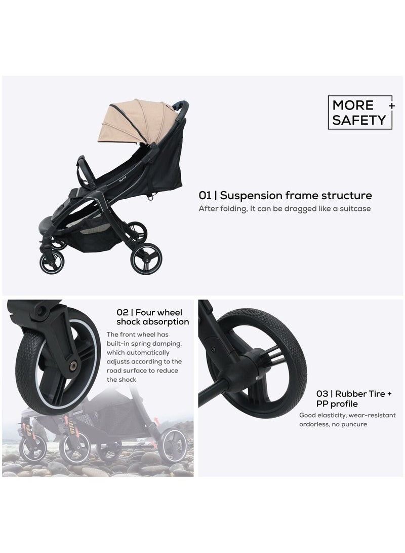 Aluminum Alloy Baby Stroller with Fully adjustable for baby to sit or lie Detachable Bumper 5 Point Safety Harness Compact Foldable Design