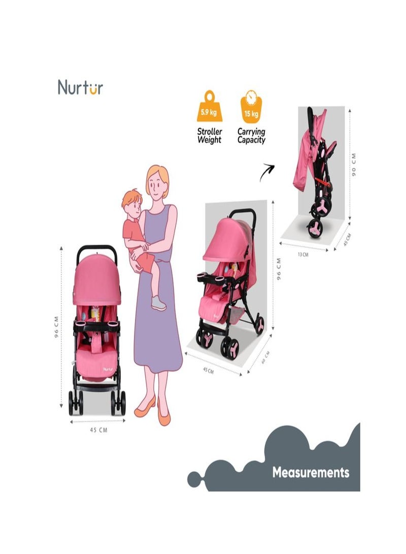 Ryder Lightweight Baby Stroller Storage Basket Detachable Food Tray 5 point harness Adjustable Canopy Adjustable Reclining Seat and Leg rest 0 to 36 months Official Nurtur Product