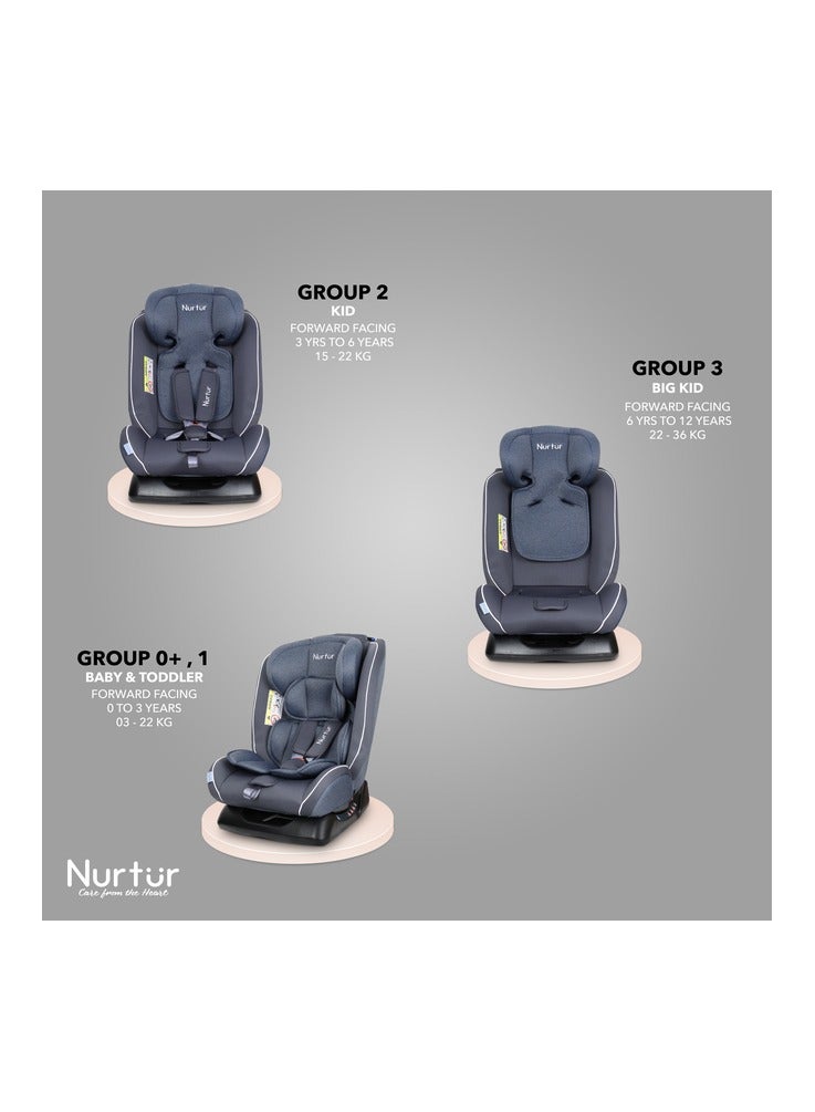 Nurtur Otto BabyKids 4in1 Car Seat  4 Position Recline  5Point Safety Harness 10 Level Adjustable Headrest 0 months to 12 years Group 0123 Upto 36kg Official Nurtur Product