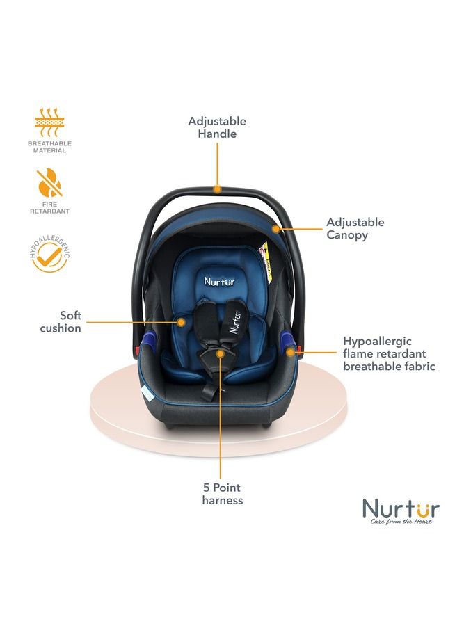 Nemo Baby Carrier Adjustable Canopy and Handle Extra Protection 3 Point Safety Harness Suitable from 0 months to 12 months Upto 13kg BlackBlue Official Product