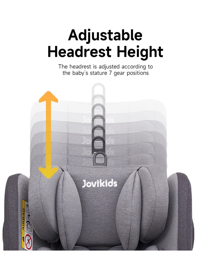 Jovikids Angela Safety Baby Car Seat with Isofix and Top Tether, 360 Degree Swivel Child Seat, Rotating Carseat for Group 0/1/2/3, 0-12 Years Old, ECE R44/04, Black