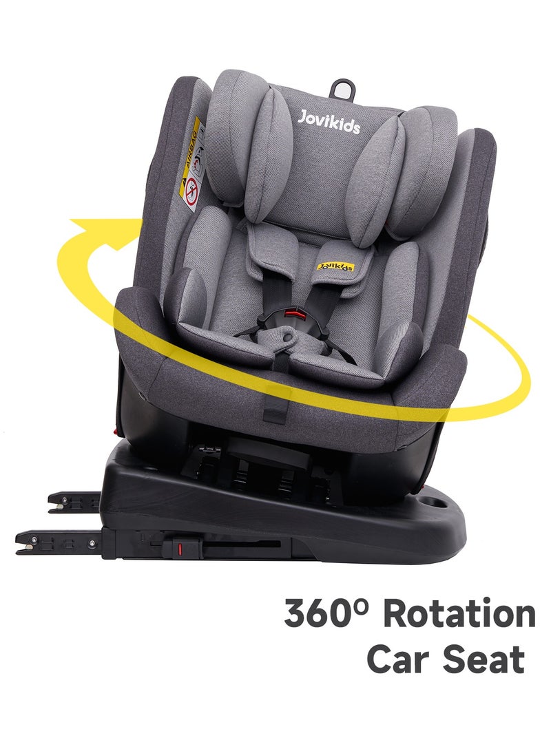 Jovikids Angela Safety Baby Car Seat with Isofix and Top Tether, 360 Degree Swivel Child Seat, Rotating Carseat for Group 0/1/2/3, 0-12 Years Old, ECE R44/04, Black