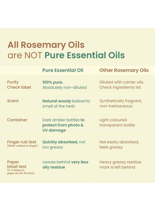 Pure Steam Distilled Rosemary Essential Oil For Hair Growth, Acne & Greying Hair, 100% Natural & Therapeutic Grade - 30Ml