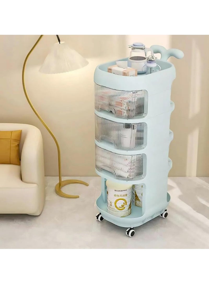 Storage cabinets For Baby Accessories Multi-layer large capacity baby care food grade snack removable Trolley lockers(Blue)