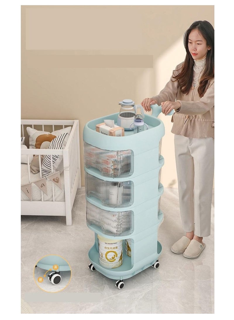 Storage cabinets For Baby Accessories Multi-layer large capacity baby care food grade snack removable Trolley lockers(Blue)