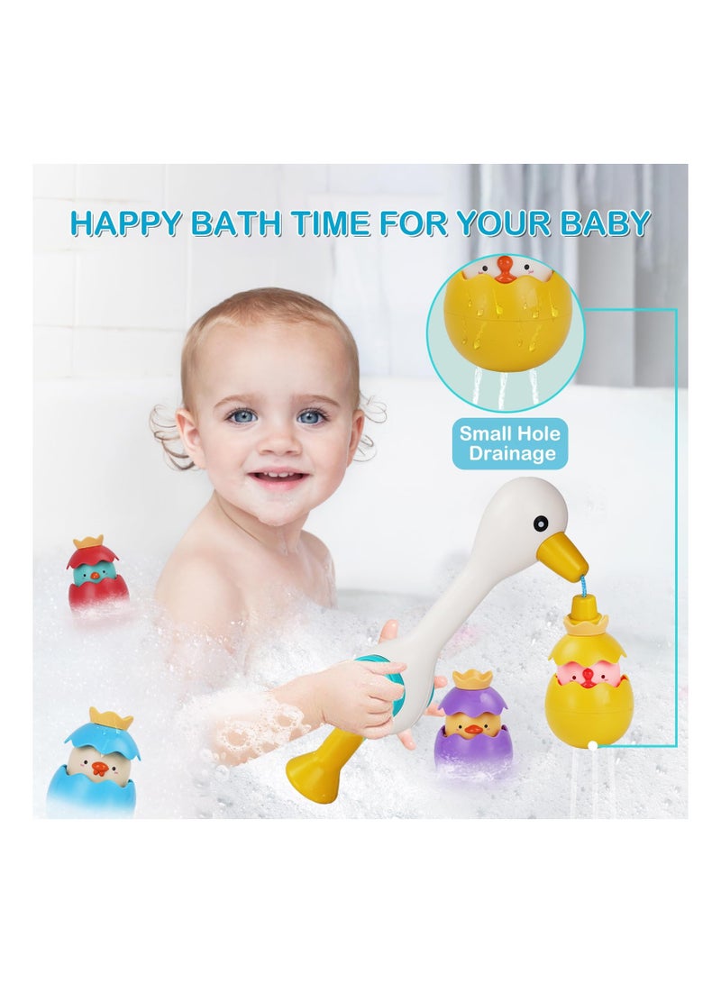 Bath Toy for Toddlers, 1-3 Bathtub Toy with Fishing Floating Squirts Toy Water Scoop Swimming Egret Bird and Stacking Cups, No Mold Fishing Game, Harmless for Infants for Boys Grils(6 Pack)