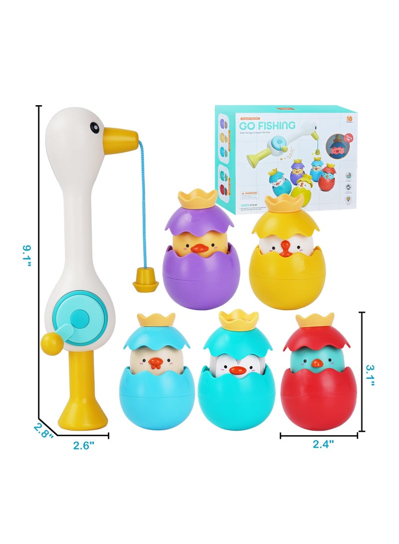 Bath Toy for Toddlers, 1-3 Bathtub Toy with Fishing Floating Squirts Toy Water Scoop Swimming Egret Bird and Stacking Cups, No Mold Fishing Game, Harmless for Infants for Boys Grils(6 Pack)