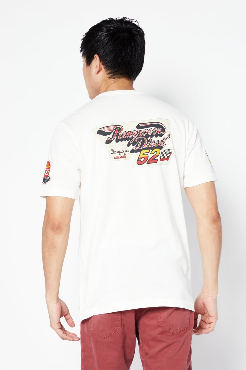 Men Crew Neck Long Sleeves Brand Logo T-Shirt, White