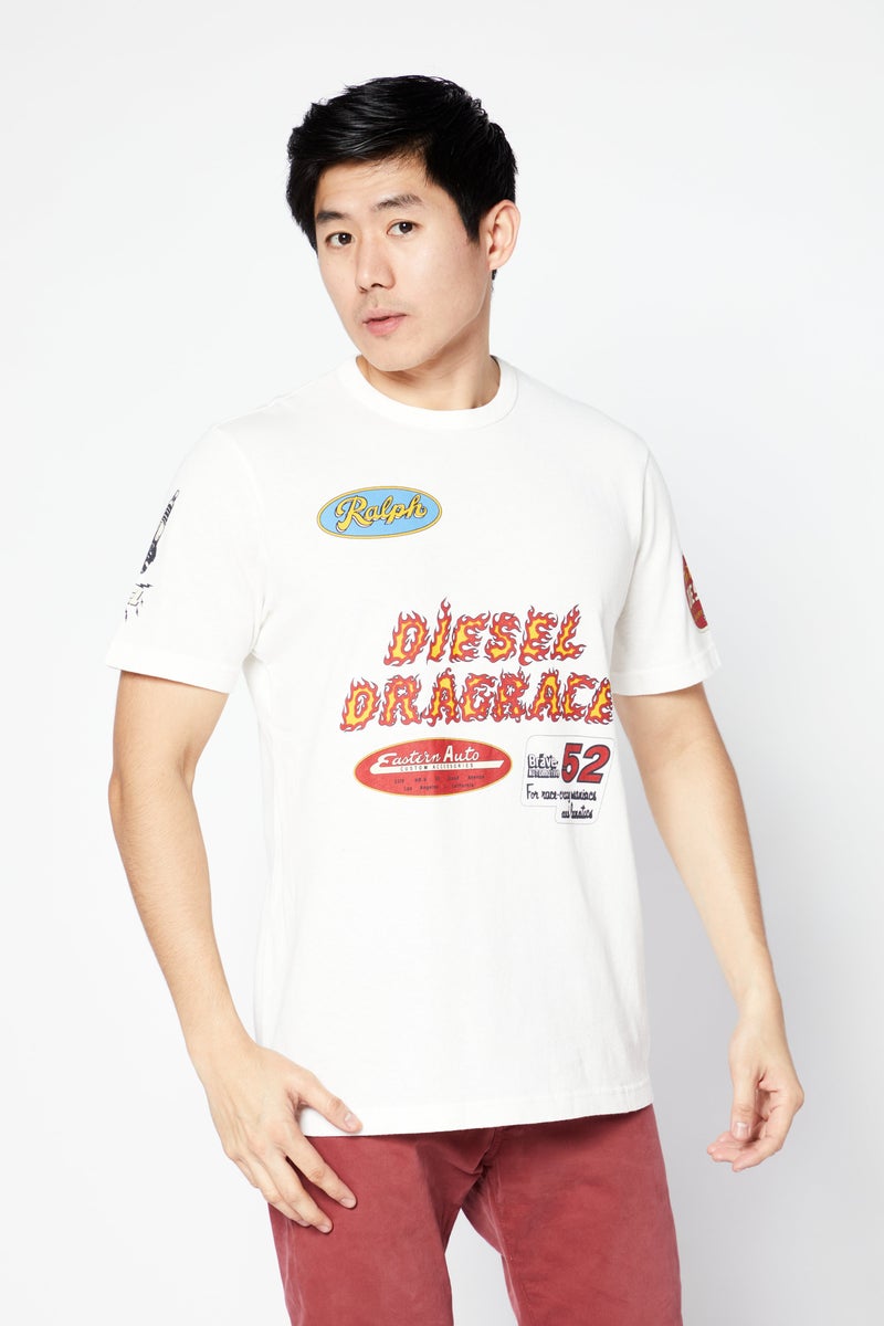 Men Crew Neck Long Sleeves Brand Logo T-Shirt, White