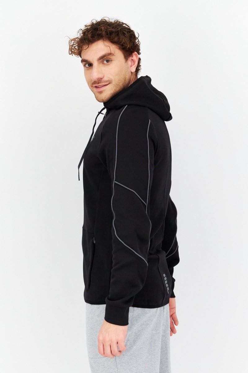 Men Sportswear Fit Hooded Brand Logo Outdoor Hoodies, Black