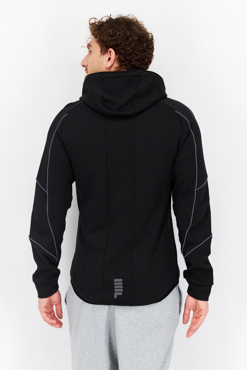 Men Sportswear Fit Hooded Brand Logo Outdoor Hoodies, Black