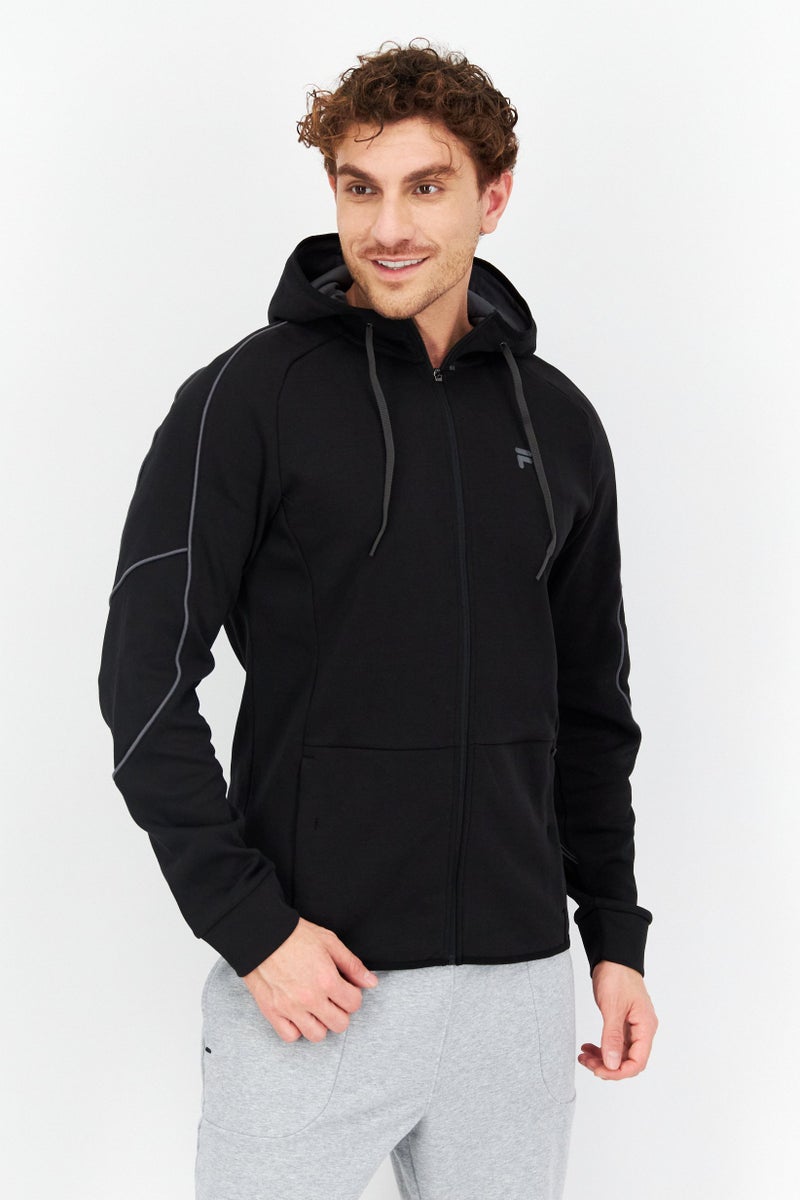 Men Sportswear Fit Hooded Brand Logo Outdoor Hoodies, Black