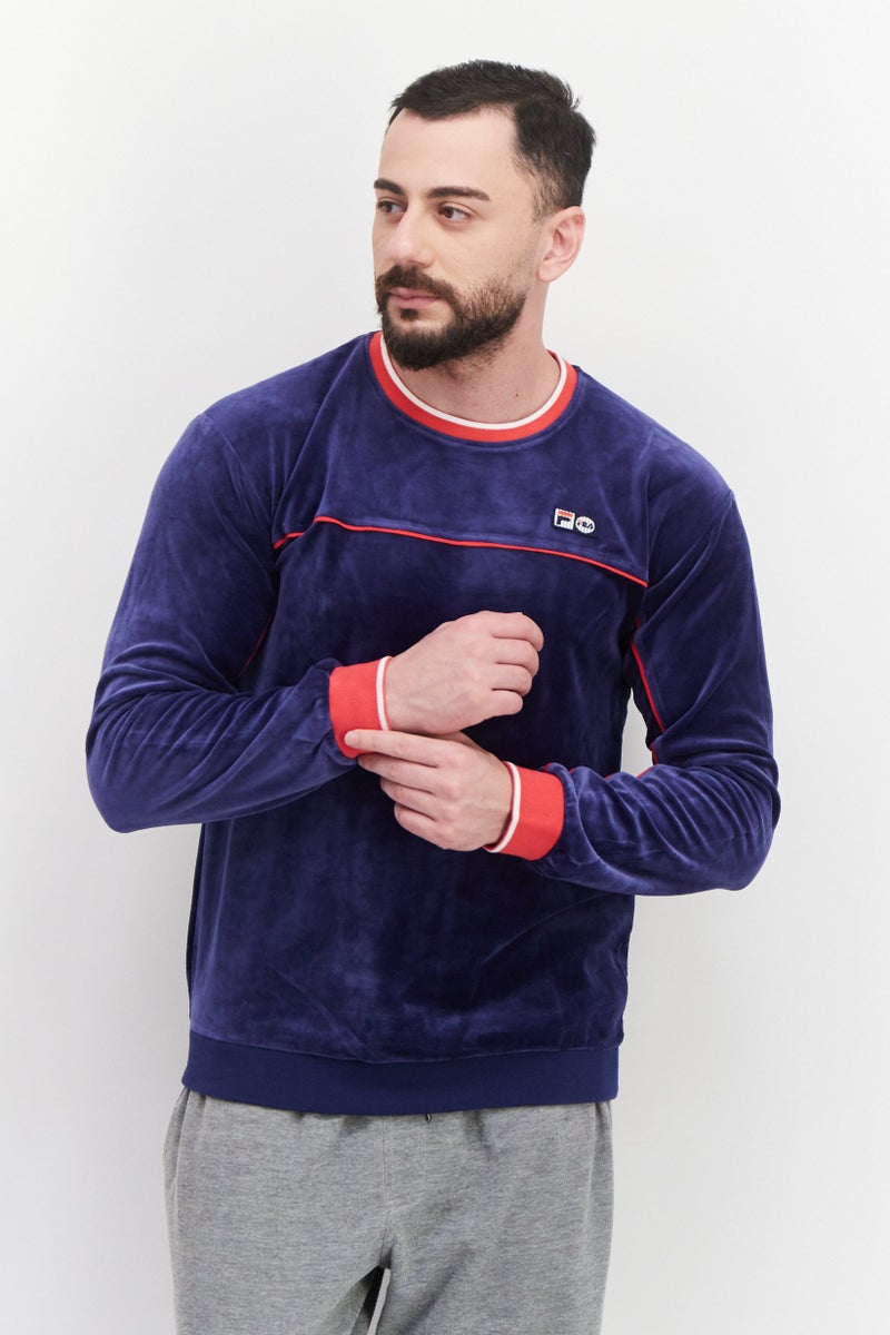 Men Sportswear Fit Long Sleeve Training Sweatshirt, Medieval Blue/Red