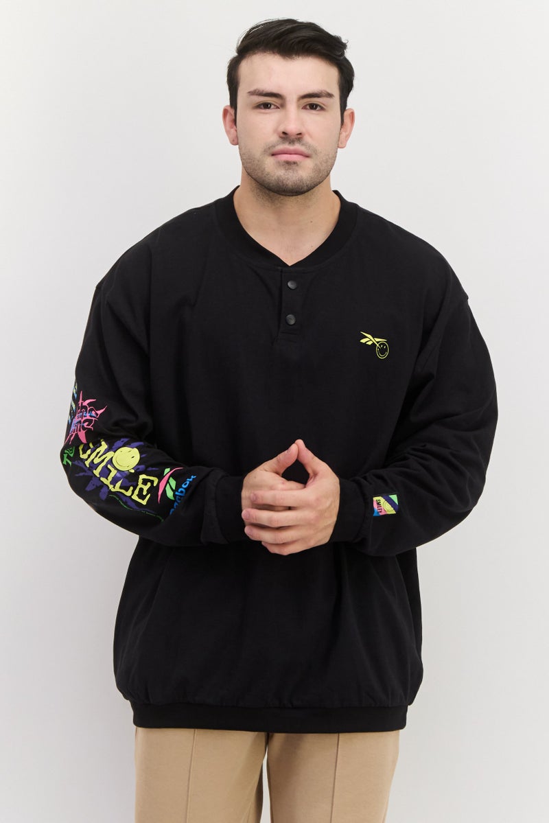 Men Sportswear  Fit Long Sleeves Outdoor Sweatshirt, Black