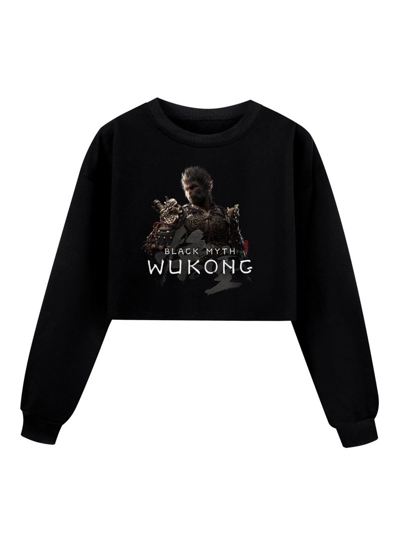 Black Myth Wukong Girl Half Waist Loose Hoodie