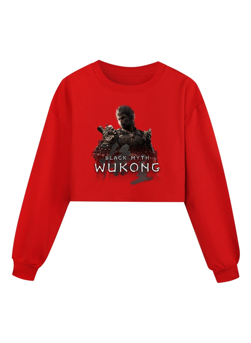 Black Myth Wukong Girl Half Waist Loose Hoodie