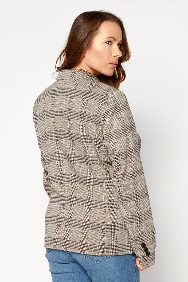 Women Regular Fit Plaid Blazer, Beige Combo