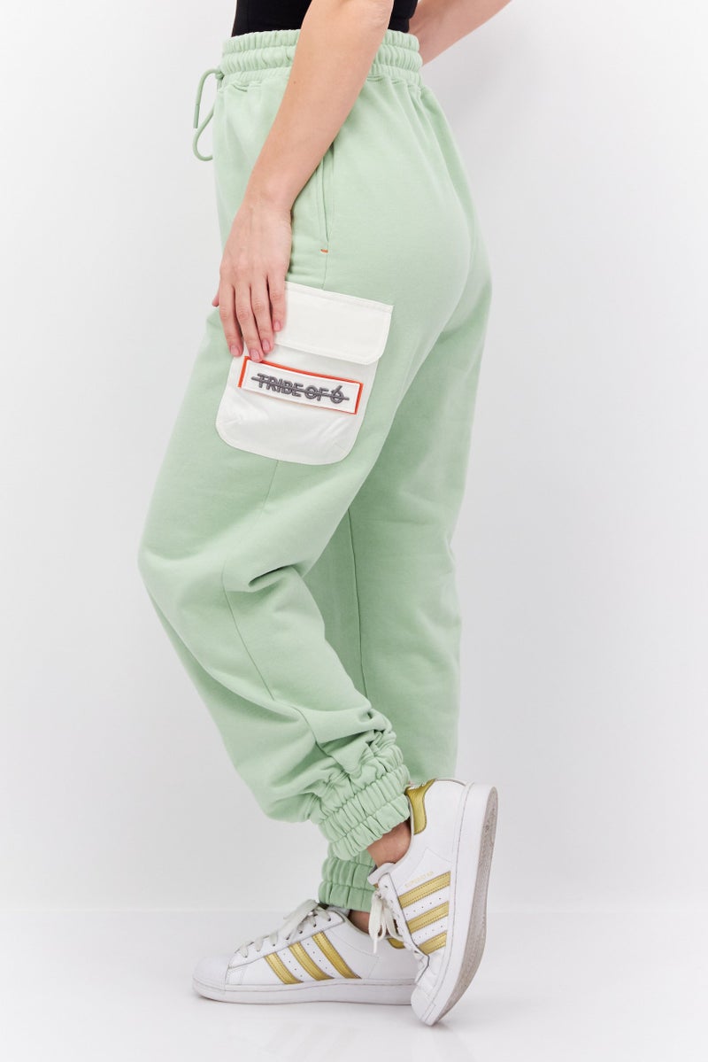 Women Regular Fit Embroidered Logo Sweatpants, Sage Green