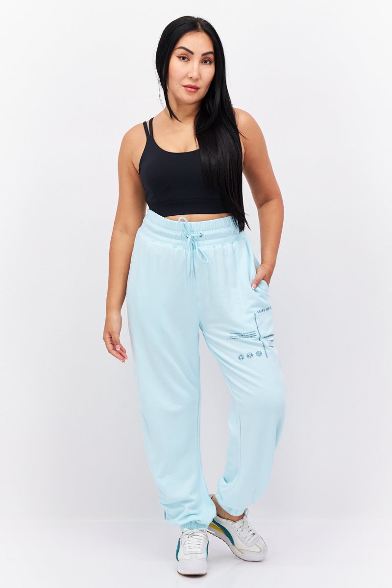 Women Regular Fit Brand Logo Sweatpants, Turquoise