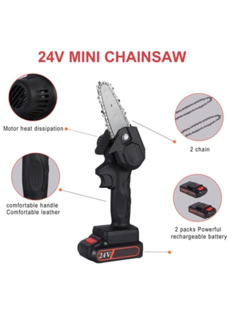 Cordless Chainsaw One Hand 6 Inch Small Chain Saw With 21V Rechargeable Battery Portable Cutting Tool For Tree Branch Trimming Wood Gardening Mini Electric Chainsaw Kit, Adjustable Speed