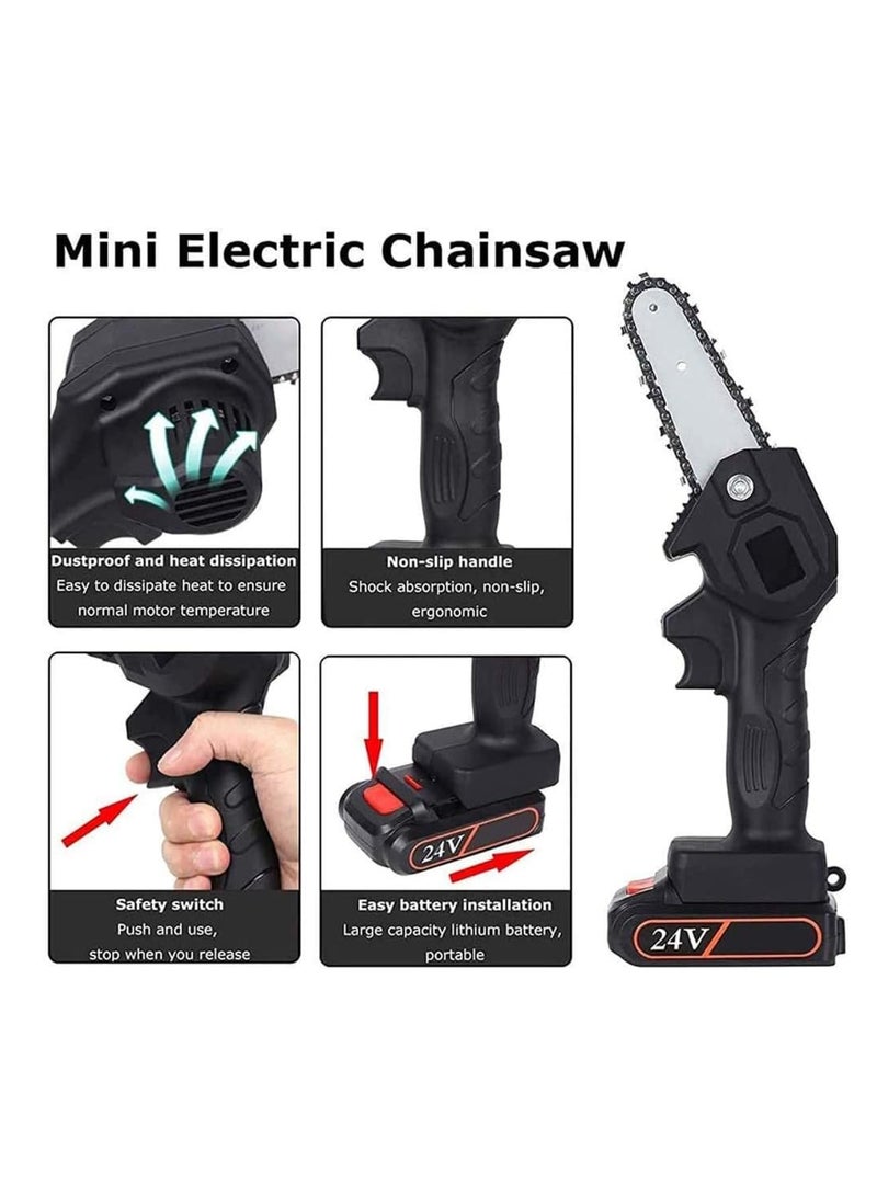 Cordless Chainsaw One Hand 6 Inch Small Chain Saw With 21V Rechargeable Battery Portable Cutting Tool For Tree Branch Trimming Wood Gardening Mini Electric Chainsaw Kit, Adjustable Speed