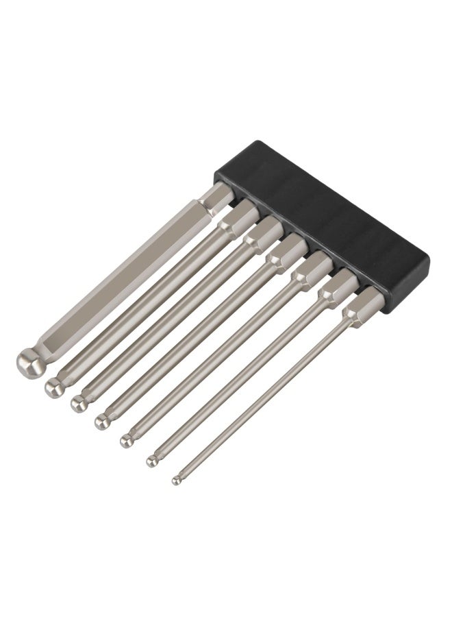 Broppe7pcs SAE Ball End Hex Screwdriver Bit Set Hex Head Allen Wrench Drill Bit Set 5 64-5 16 Inch Magnetic 1 4 Inch Hex Shank 100mm Long