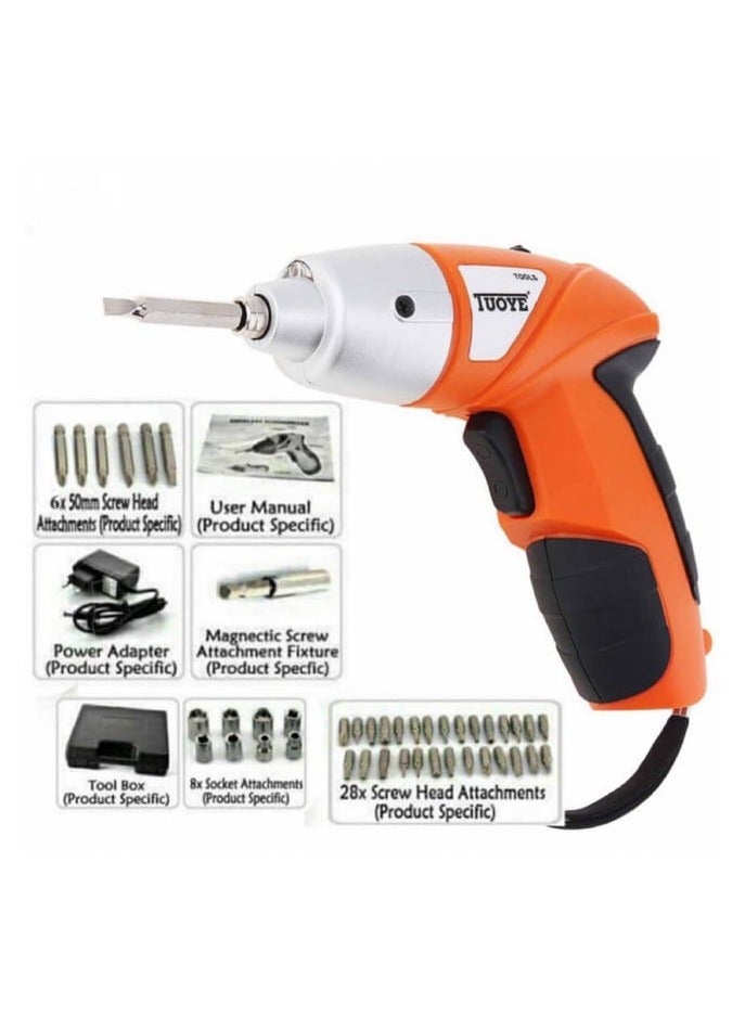 45-Piece Professional Cordless Electric Screwdriver Set | 4.8V | 180 RPM | 3-5 Nm | Bidirectional Function | LED Light | Keyless Chuck | Quiet Operation