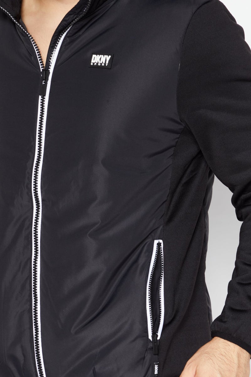 Men Sportswear Fit Long Sleeves Outdoors Jacket, Black